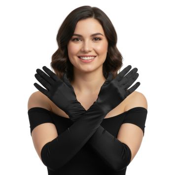 Gants longs Charleston 40 cm noir pour soirée rétro | jourdefete.com