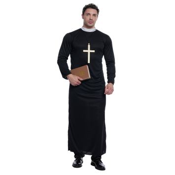 Homme déguisé en curé avec soutane noire | jourdefete.com