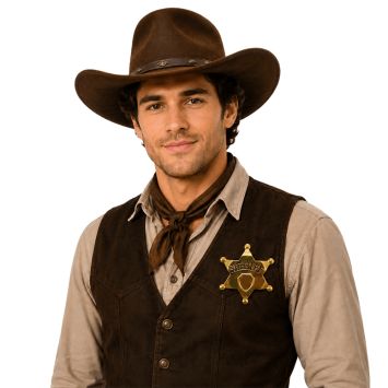 Étoile de shérif en plastique doré pour costume de cow-boy de fête | jourdefete.com