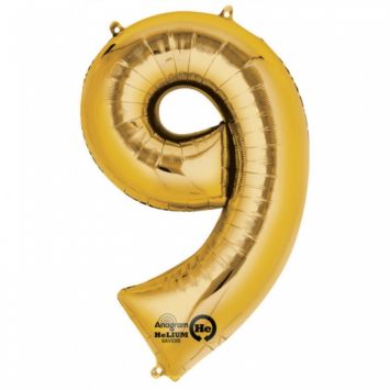 Méga Ballon Hélium - Chiffre 9 - Or