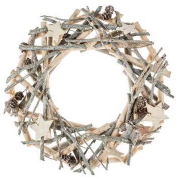 Suspension Noël - Bois - Couronne avec Etoiles Pailletée