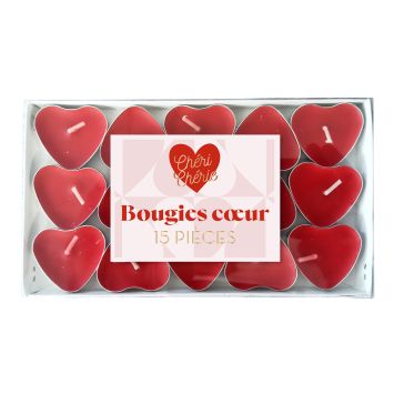 15 bougies en forme de cœur - 3,5 x 1,2 x 4 cm - Saint-Valentin - Collection Chéri Chérie