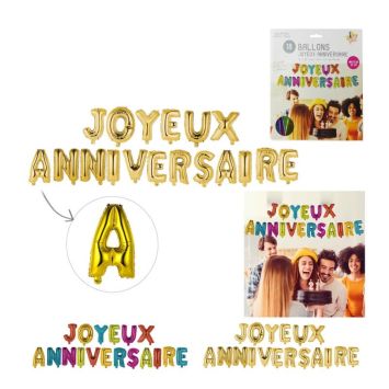 18 ballons aluminium joyeux anniversaire 35 cm couleur multicolore ou or, au choix