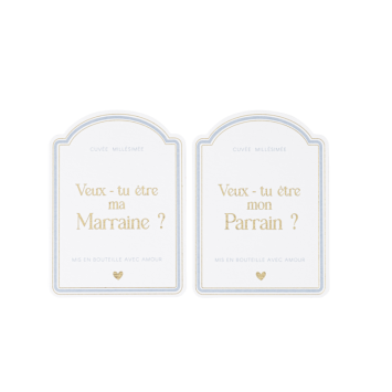 Stickers bouteille demande parrain marraine bleu orage et or | jourdefete.com