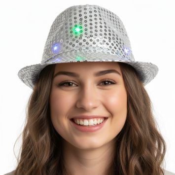 Chapeau Borsalino à LED et sequins - Couleur au choix