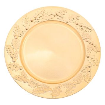 Assiette de présentation avec motifs de houx de Noël en plastique - Diamètre 33 cm - Couleur au choix