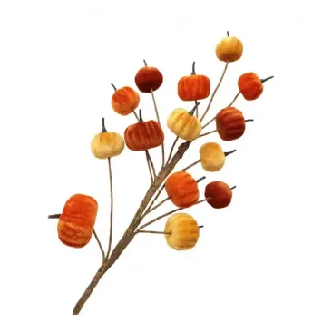 Une belle branche de 14 citrouilles colorées en velours pour votre déco d'automne | jourdefete.com