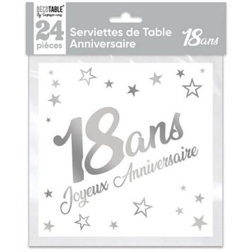 24 serviettes en papier argent métallisé âge au choix | jourdefete.com