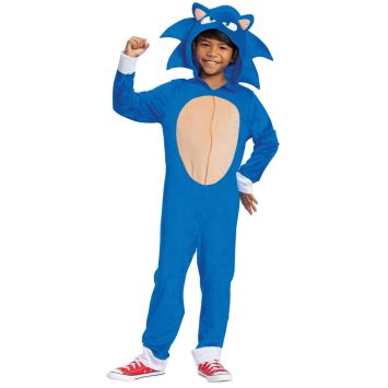 Déguisement Sonic enfant en combinaison bleue avec capuche hérisson | jourdefete.com