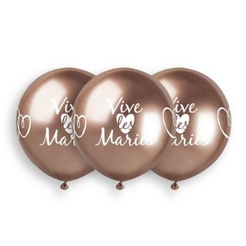 3 ballons shiny rose gold imprimés vive les mariés | jourdefete.com