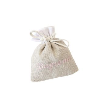 3 sachets "Baptême" en toile - 10 x 8 cm - Couleur au choix