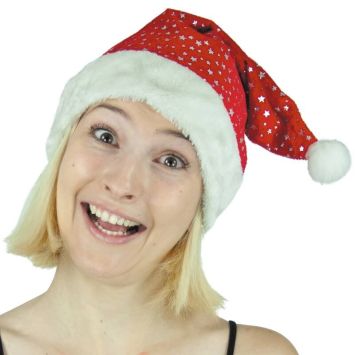 Bonnet de Père Noël Adulte - Etoiles Argentées