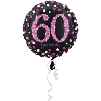 Ballon Hélium - "Happy Birthday 60" Rose / Noir