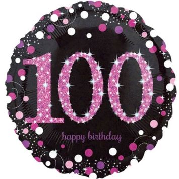 Ballon Holographique "Joyeux Anniversaire" Rose - 100 ans