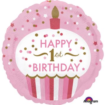 Ballon Joyeux Premier Anniversaire – Rose Holographique