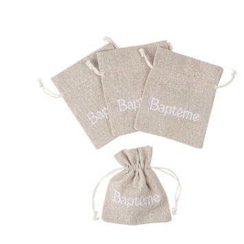 Pochons en lin brodés "Baptême" pour dragées et souvenirs | jourdefete.com