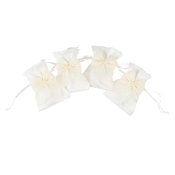 Pochons en satin blanc avec nœud mousseline blancs | jourdefete.com