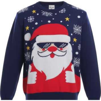 Pull moche de Noël bleu pour enfant - Père Noël - Taille au choix