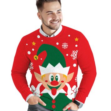Pull moche de Noël pour homme - Lutin de Noël - Taille au choix
