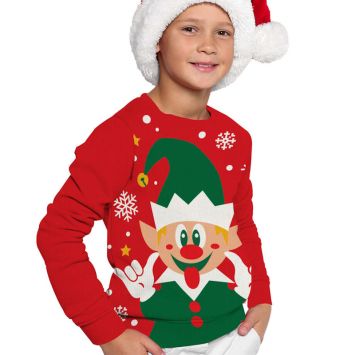 Pull moche de Noël pour enfant - Lutin de Noël - Taille au choix