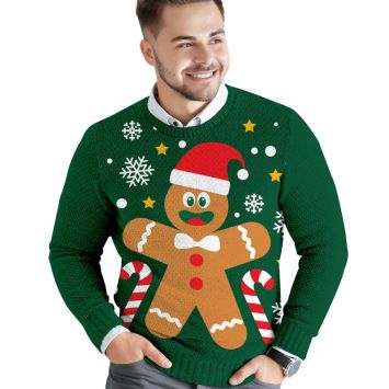 Pull moche de Noël pour homme - Bonhomme de pain d'épices - Taille au choix