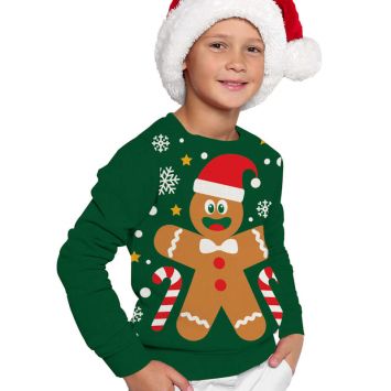 Pull moche de Noël pour enfant - Bonhomme de pain d'épices - Taille au choix