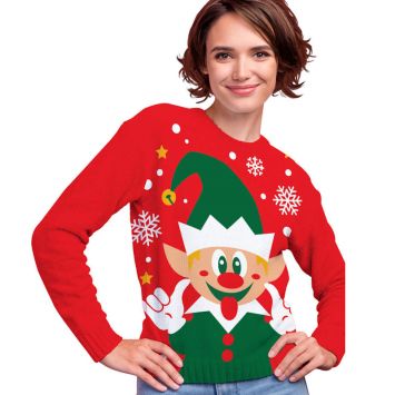 Pull moche de Noël pour femme - Lutin de Noël - Taille au choix