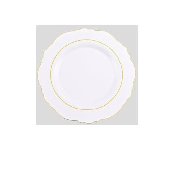 5 assiettes baroques en verre avec bordures dorées - Diamètre 25 cm