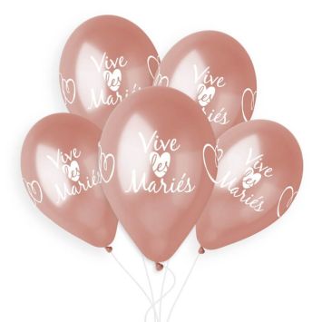 5 ballons rose gold imprimés vive les mariés de 33 cm | jourdefete.com