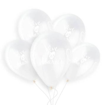 5 ballons transparents vive les mariés de 33 cm | jourdefete.com