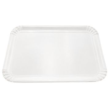 Lot de 5 plateaux rectangulaires jetables en carton blanc avec bords festonnés pour buffet de fête | jourdefete.com