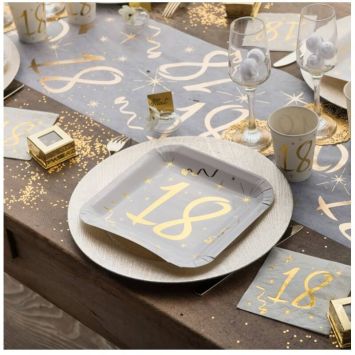 10 Assiettes en Carton Anniversaire - Blanc et Or - 18 ans
