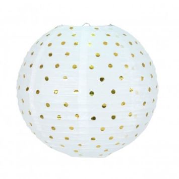 Lanterne Japonaise Blanche à Pois Or - 35 cm
