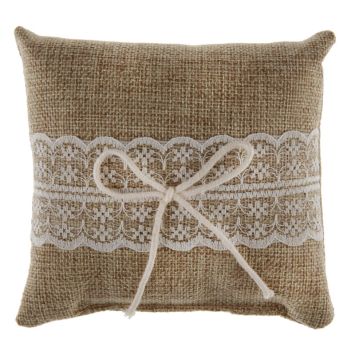 Coussin pour alliances naturel avec dentelle