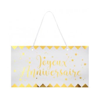 Pancarte "Joyeux Anniversaire" - Blanc / Or