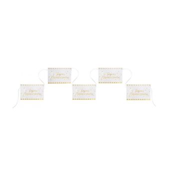 Banderole Fanions "Joyeux Anniversaire" - Blanc / Or