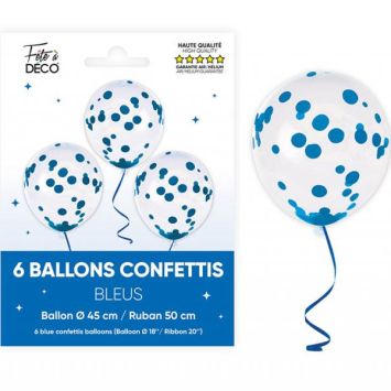 6 ballons confettis avec ruban - 45 cm - Couleur au choix