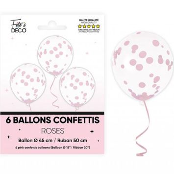 6 ballons confettis avec ruban - 45 cm - Couleur au choix