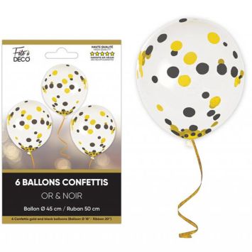 6 ballons confettis avec ruban - 45 cm - Collection Art Déco