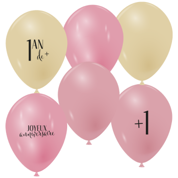 6 ballons en latex pour anniversaire - 1 an de + - Diamètre 30 cm - Modèle au choix