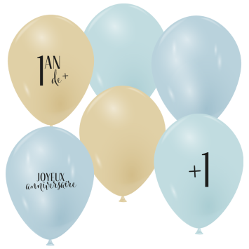 6 ballons en latex pour anniversaire - 1 an de + - Diamètre 30 cm - Modèle au choix