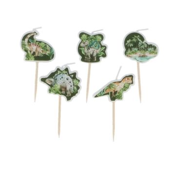 5 bougies en forme de dinosaure sur pics - 4 cm - Collection Dinosaures