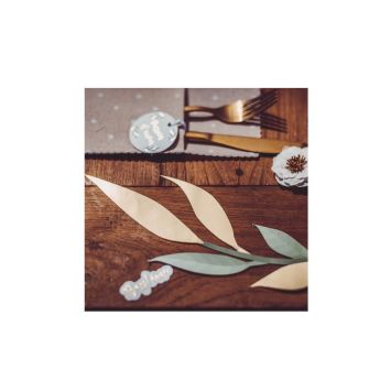 6 feuilles vertes et dorées - Embossé Or - 22/30 cm