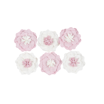 6 fleurs adhésives en papier - 5 cm - Couleur au choix