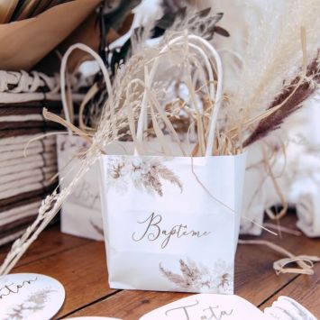 6 Sacs Cadeaux - Collection Pampas, Fleurs de Coton et Or 