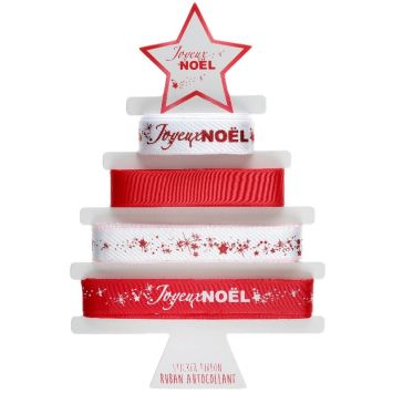 4 Rubans Autocollants - Joyeux Noël - Noël Rouge Métallisé