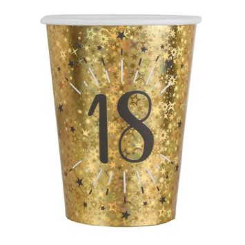 10 gobelets en carton - 27 cl - Collection Joyeux Anniversaire Étincelant Or - Âge au choix