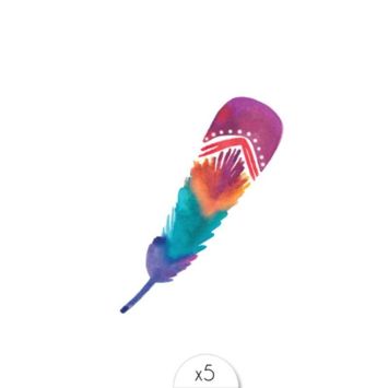 Sachet de 5 tatouages éphémères – Plume multicolore