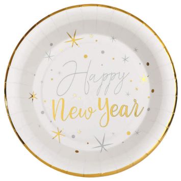10 assiettes "Happy New Year" pour réveillon du Nouvel An - Diamètre 22,5 cm - Couleur au choix