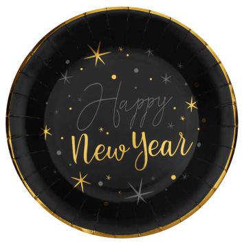 10 assiettes "Happy New Year" pour réveillon du Nouvel An - Diamètre 22,5 cm - Couleur au choix